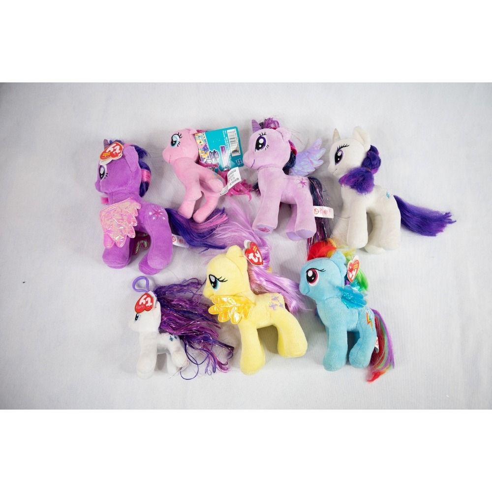 My Little Pony TY Plush Lot of 7 Fluttershy Rainbow Rarity Twilight SPARKLE Tags